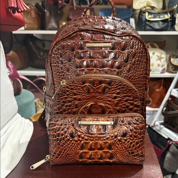 Brahmin Handbags - Brahmin Brown Croc Embossed Backpack and Wallet Set